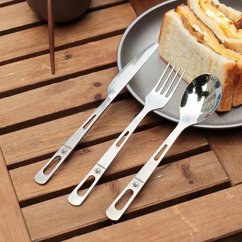 Commercial Kitchen Knife Set - HWZBBEN Titanium Fork Spoon Knife Set