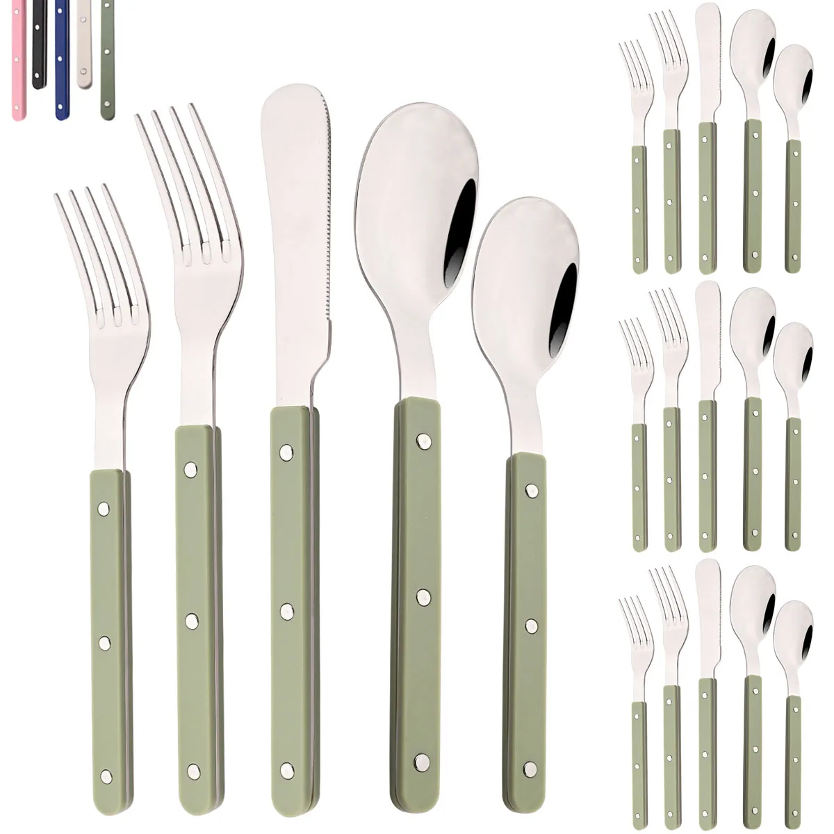 Commercial Kitchen Knife Set - 20Pcs Cutlery Set Acrylic Handle Tableware