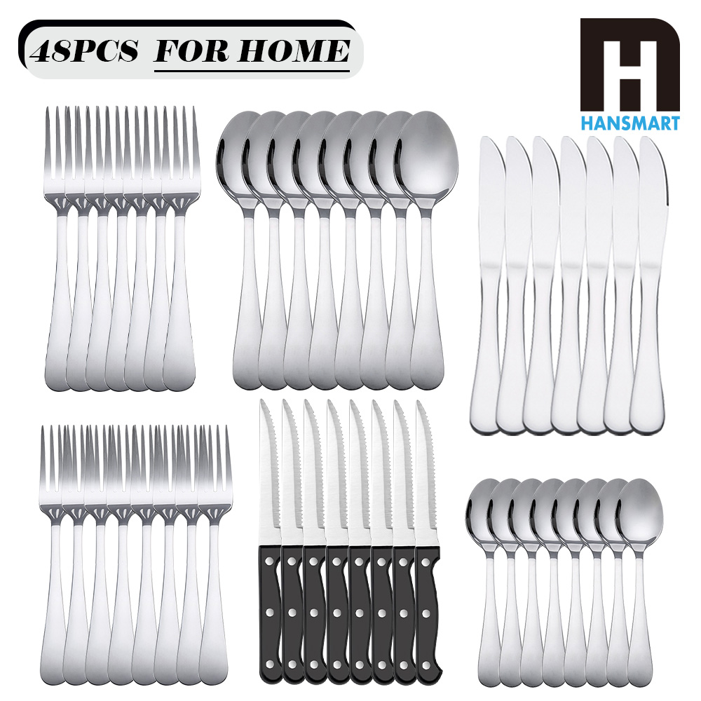 Commercial Kitchen Knife Set - KOOMADE 48Pcs Stainless Steel Cutlery Set