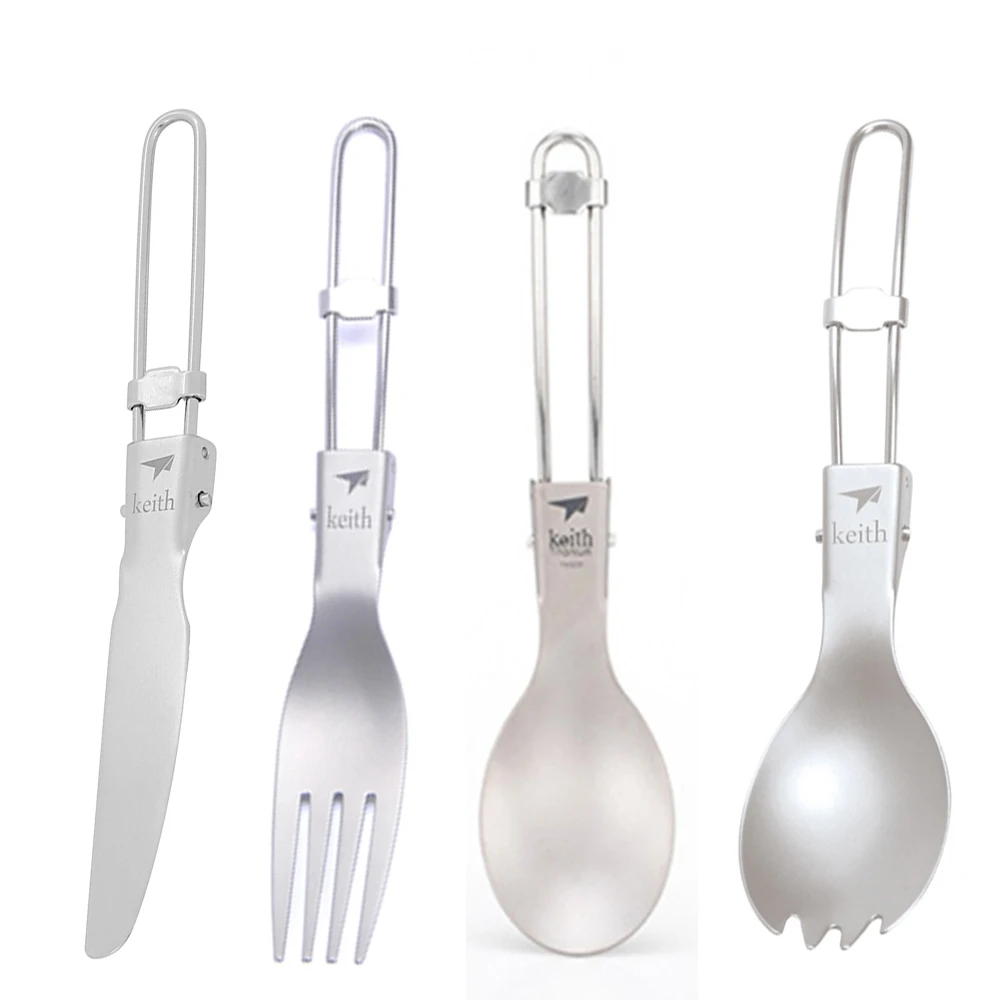 Commercial Kitchen Knife Set - Keith Outdoor Titanium Folding Spoon Spork