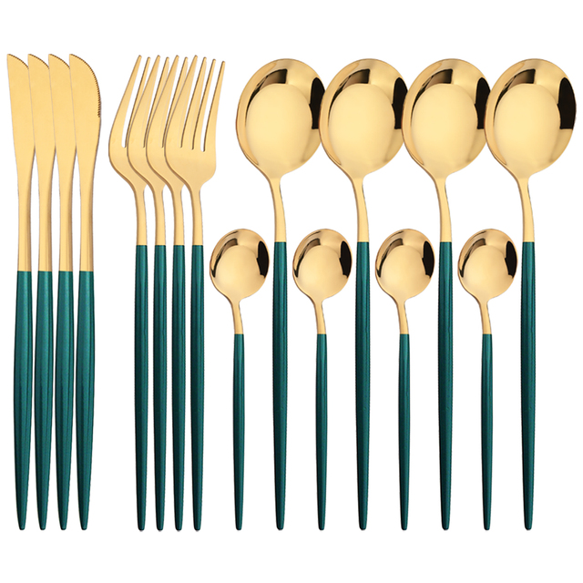 16Pcs Green Gold Dinnerware St - огляд і ціна Commercial Kitchen Knife Set